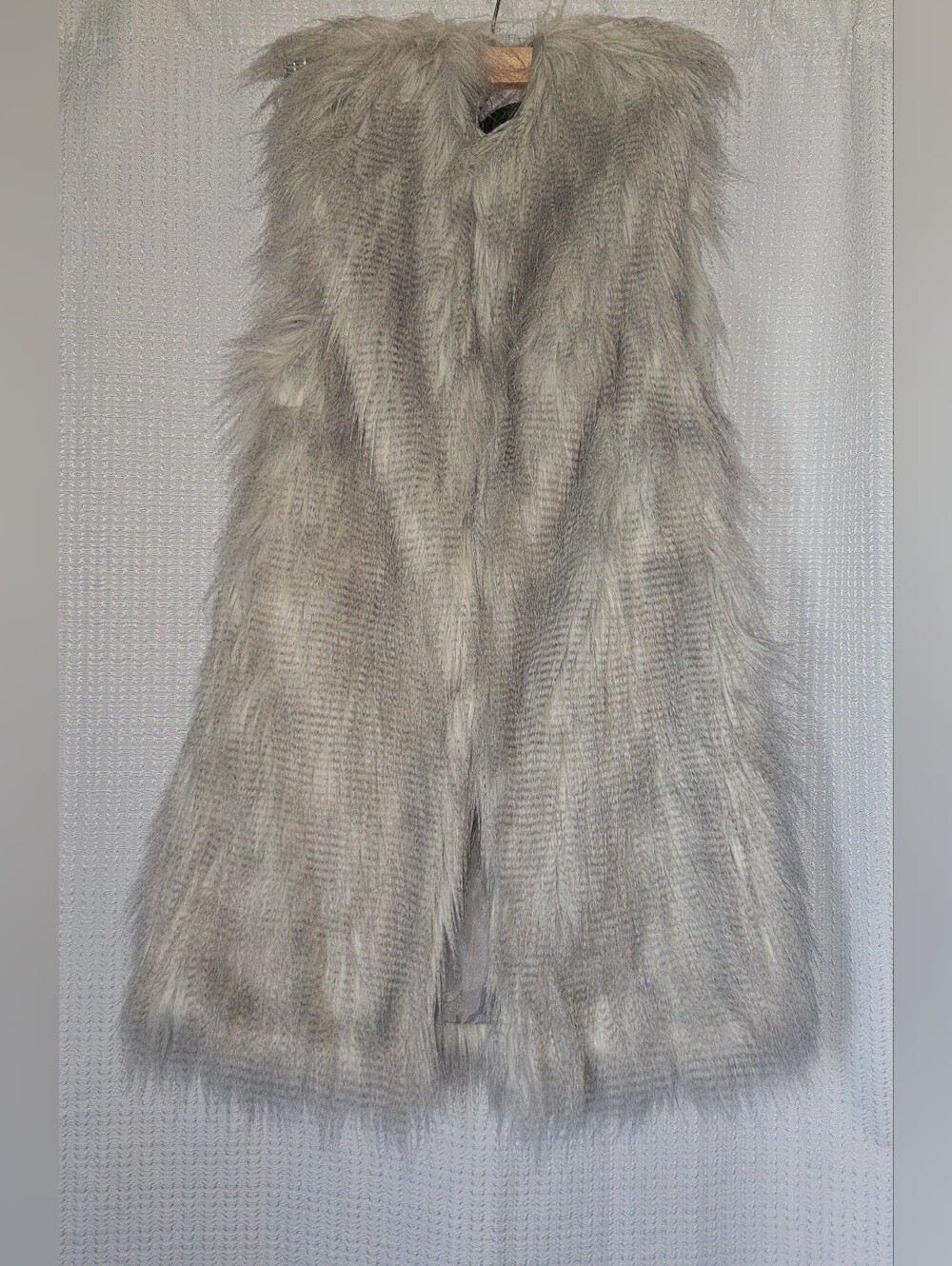 Brandon Thomas Silver Gray Faux Fur Vest Long Vest Size Small